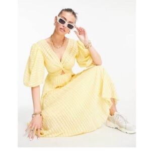 ASOS Yellow Maxi Dress with Twist Front and Puff Sleeves